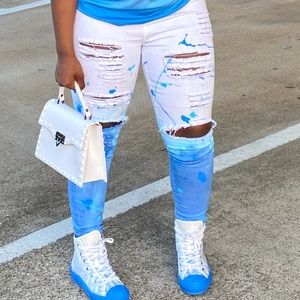 Blue tye-dye jeans